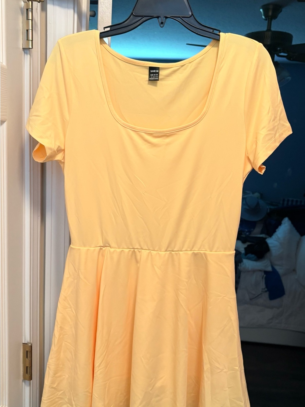 SHEIN Light Yellow Scoop Neck Fit-and-Flare Mini Dress